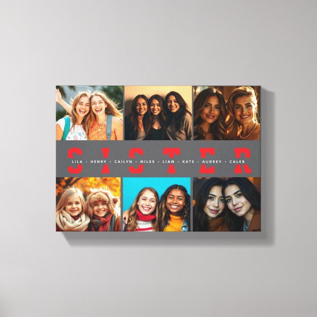 Best Sister Script Collage Photo & Names Canvas Print (Front)