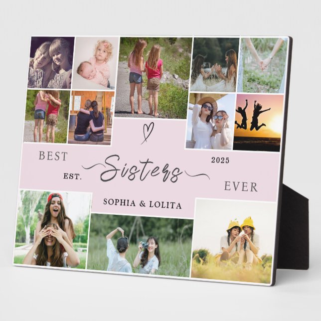 Best Sisters Ever – Custom 12-Photo Collage Gift Plaque (Side)