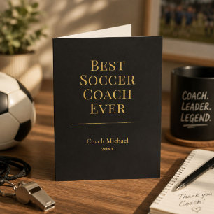 Best Soccer Coach Ever Elegant Black Gold Thank You Card