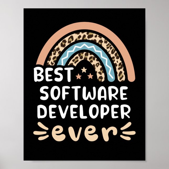 Best Software Developer ever Leopard Rainbow Gift Poster (Front)