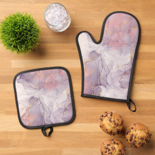 Best Solid Colour Silver Quilted Heat Protection Oven Mitt & Pot Holder Set