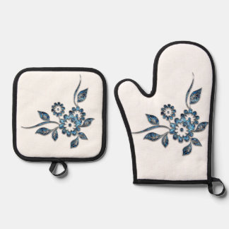 Best Solid Colour Silver Quilted Heat Protection  Oven Mitt & Pot Holder Set
