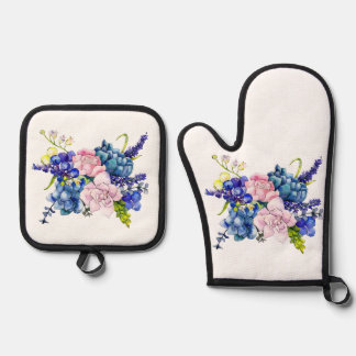 Best Solid Colour Silver Quilted Heat Protection  Oven Mitt & Pot Holder Set