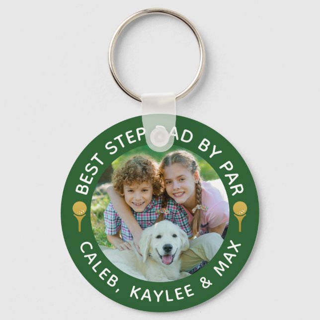 BEST STEP DAD BY PAR Photo Golfer Green Keychain (Front)