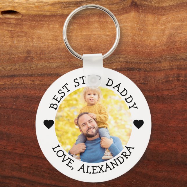 Best Step Daddy Photo Personalized  Keychain (Front)