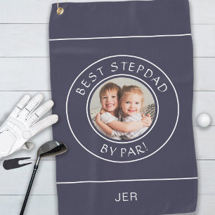Best Stepdad By Par Golfer Modern Photo Blue White Golf Towel
