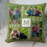 Best Stepdad Ever 4 Photo Green White Monogrammed Throw Pillow<br><div class="desc">Custom Photo Collage Pillow for the Best Stepdad Ever. The template is set up ready for you to add 4 of your favourite photos and an initial. A great gift for Father's day, a birthday or as a keepsake of an event or personal achievement. The design has a natural colour...</div>