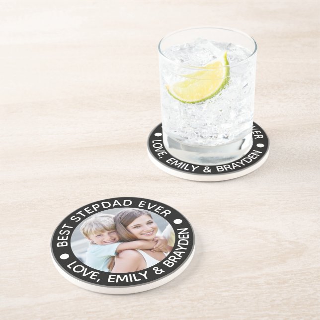BEST STEPDAD EVER Photo Personalized Your Colour Coaster (Side)
