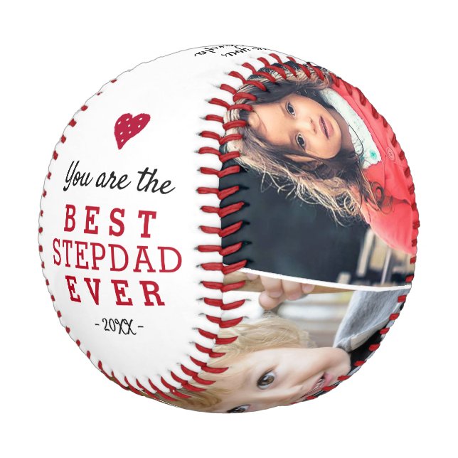 Best Stepdad Heart 4 Photo Collage  Baseball (Angled)