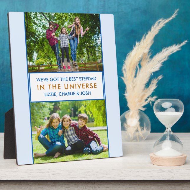 Best Stepdad in the Universe Personalized 2 Photo Plaque (Side)