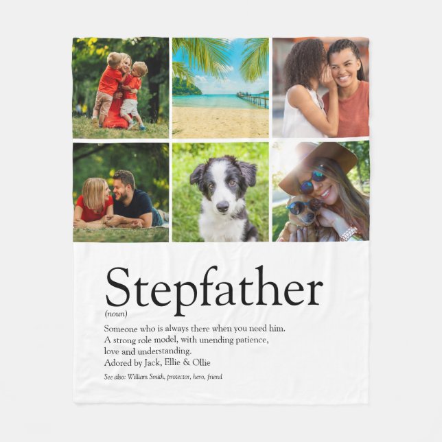 Best Stepfather, Stepdad Definition 6 Photo Fun Fleece Blanket (Front)