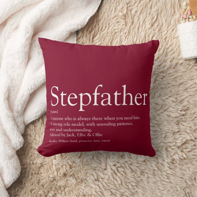 Best Stepfather, Stepdad Ever Definition Burgundy Throw Pillow (Blanket)