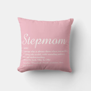 Best Stepmom, Stepmother Definition Pink Script Throw Pillow