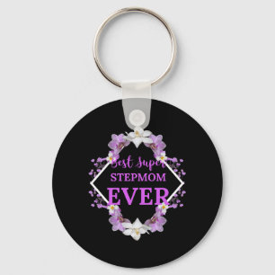 Best Super Stepmom Ever Violet Text with Violet Fl Keychain