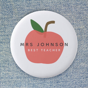 Best Teacher   Apple Cute Fun Modern Name Scandi 2 Inch Round Button