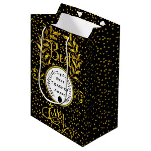 Best Teacher Award Gold with Black Thank You Medium Gift Bag