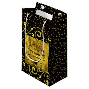 Best Teacher Award Gold with Black Thank You Small Gift Bag