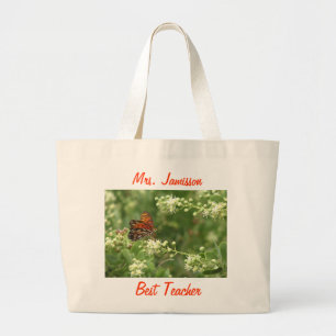 Best Teacher Canvas Bag, Appreciation, Butterfly Large Tote Bag