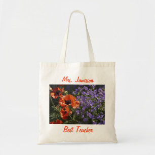 Best Teacher Canvas Bag, Orange Poppies, Thank You Tote Bag