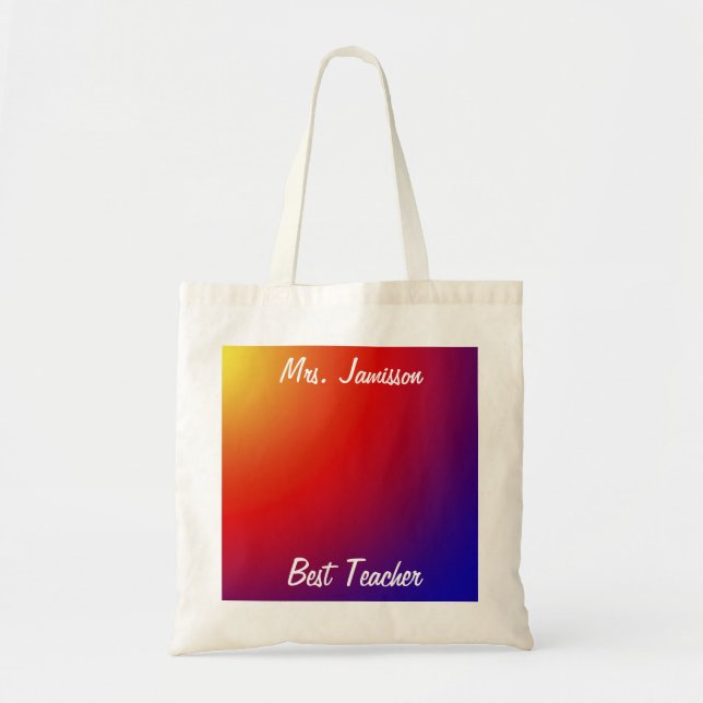 Best Teacher Canvas Bag, Rainbow, Thank You Tote Bag (Front)