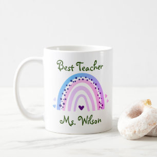 Best Teacher Custom Name Cute Colourful Rainbow Coffee Mug