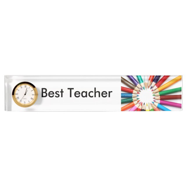 Best Teacher Desk Nameplate with Clock (Front)