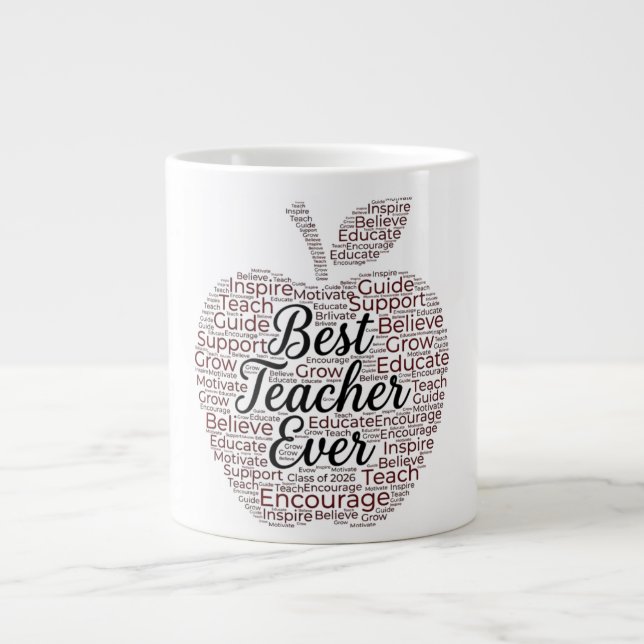 Best Teacher Ever Apple Word Art Coffee Mug (Front)