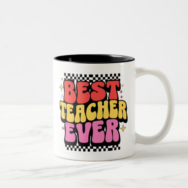 Best Teacher Ever  Bold Retro Colourful Mug Gift (Right)