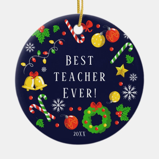 Best Teacher Ever Christmas Ornament (Front)