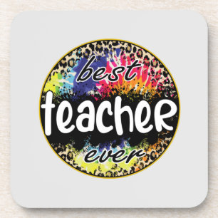 Best Teacher Ever – Colourful Leopard Print Coaster