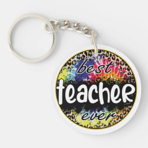 Best Teacher Ever – Colourful Leopard Print Keychain