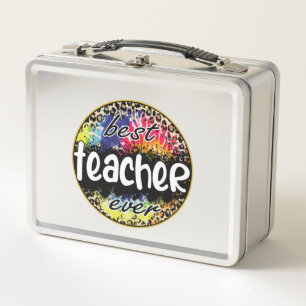 Best Teacher Ever – Colourful Leopard Print Metal Lunch Box
