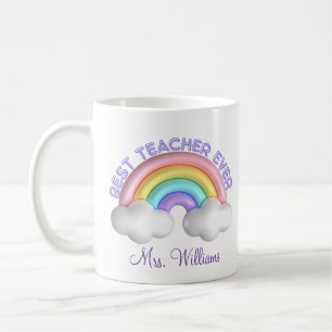 best teacher ever, colourful rainbow personalized coffee mug