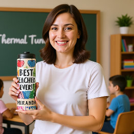 Best Teacher Ever custom Name apples/pens Thermal Tumbler