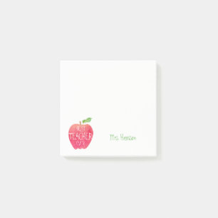 Best Teacher Ever Customized Red Apple Watercolor Post-it Notes