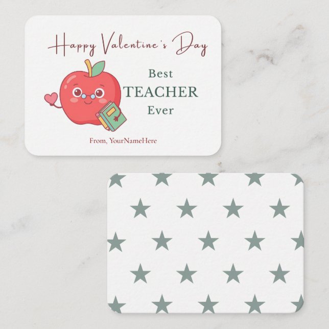 Best Teacher Ever Cute Apple Valentine Card (Front/Back)