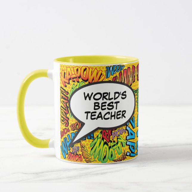 Best Teacher Ever Fun Retro Comic Book Pop Art Mug (Left)