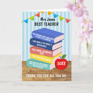 best teacher ever list of reasons thank you card