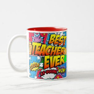 Best Teacher Ever Male Personalize Comic Book Two-Tone Coffee Mug