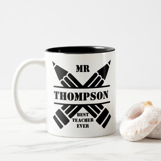 Best Teacher Ever Pencil Monogram Coffee Mug (With Donut)