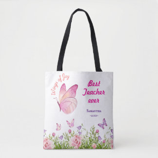 Best Teacher ever Personalized Butterfly pink Tote Bag
