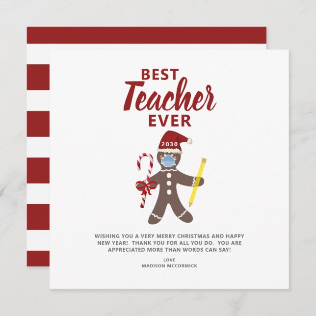 Best Teacher Ever Personalized Christmas Holiday Card (Front/Back)