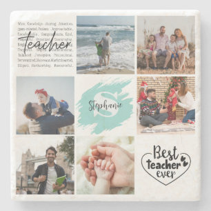 Best Teacher Ever Personalized Photo Collage Stone Coaster