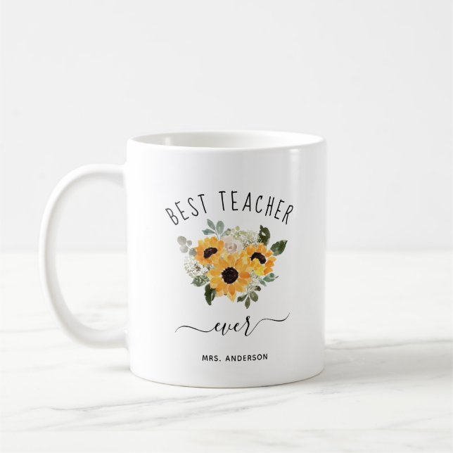 Best Teacher Ever | Pretty Rustic Sunflowers Coffee Mug (Left)