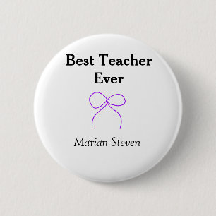 Best Teacher ever purple bow name appreciation gif 2 Inch Round Button