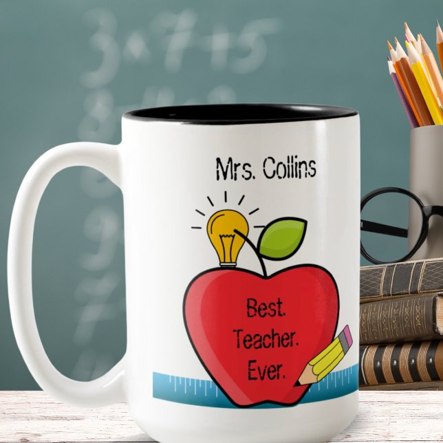 Best.Teacher.Ever. Quote Apple Personalized Gift Two-Tone Coffee Mug (Best.Teacher.Ever. Quote Apple Personalized Gift Two-Tone Coffee Mug)