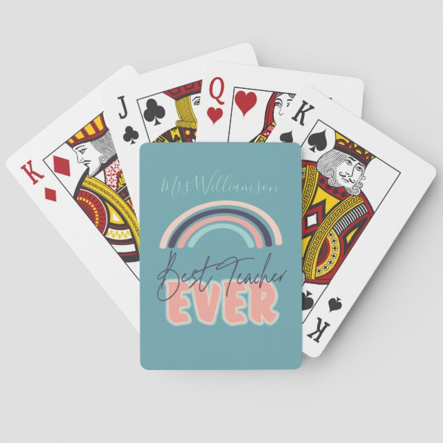 Best Teacher Ever Rainbow School Monogrammed Playing Cards (Back)