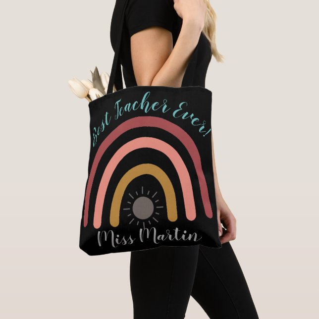 Best Teacher Ever Rainbow Sun Tote Bag  (Close Up)