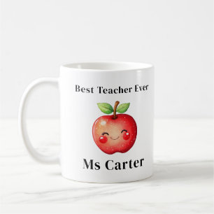 Best Teacher Ever Red Apple Face Personalized Gift Coffee Mug