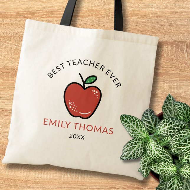 Best Teacher Ever Red Apple Personalized Thank You Tote Bag (Creator Uploaded)